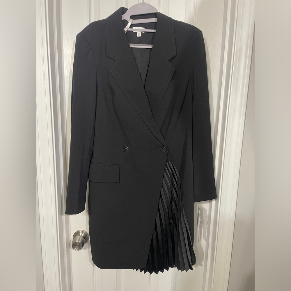 Nicole Miller Black Blazer Dress with Pleated Detail. NWT. Size 12.